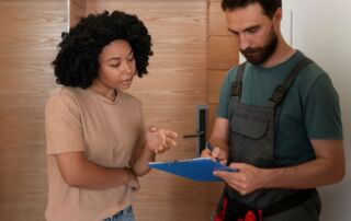 woman reviews home issues with a home inspector